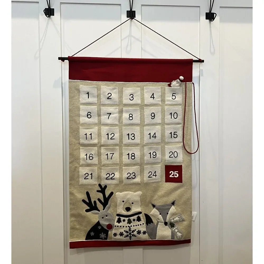 Crate & Barrel 2022 Wool Christmas Advent Calendar Polar Bear Fox Reindeer 33”x2